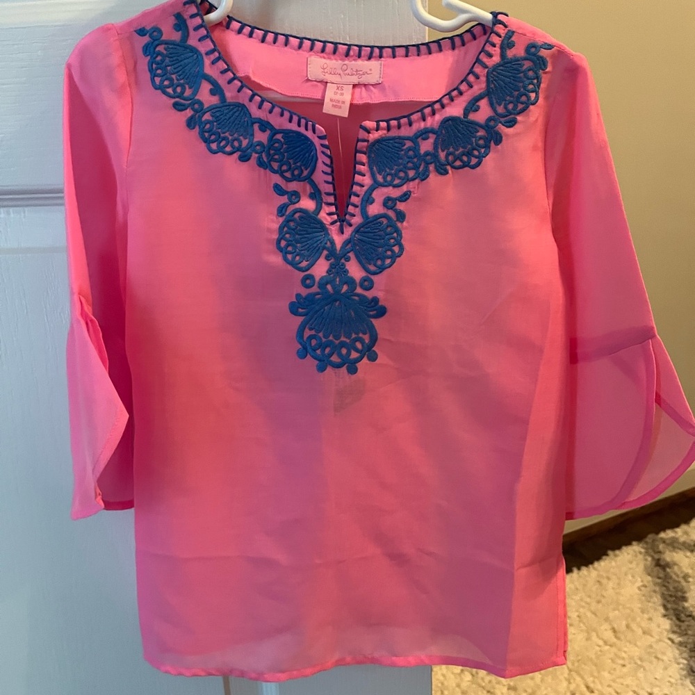 Pink Mini Piet Cover Up silk Lilly Pulitzer girls top NEW w/ Tags XS (2-3)